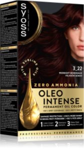 Syoss Oleo Intense μόνιμη βαφή μαλλιών με έλαιο απόχρωση 3-22 Midnight Bordeaux 1 τμχ