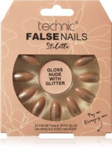 Technic Cosmetics False Nails Stiletto накладні нігті Gloss Nude with Glitter 24 кс