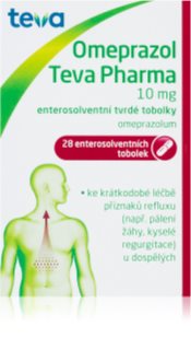 TEVA PHARMA Omeprazol 10mg enterosolventní tvrdé tobolky k léčbě příznaků refluxu u dospělých 28 tbl