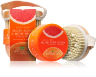 The Somerset Toiletry Co. Tropical Fruits Grapefruit & Orange sladkorni piling za telo + krtača 150 g