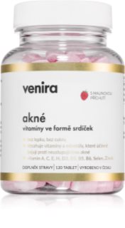 Venira Srdiečka na akné tablety na cmúľanie pre čistú a zdravú pleť príchuť Raspberry 120 ks