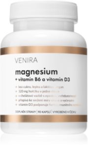 Venira Magnesium + B6 a vitamin D kapsle pro podporu normální činnosti nervové soustavy, svalů, zubů a snížení míry únavy 90 cps