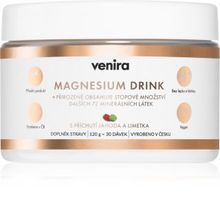 Venira Magnézium Drink prášok na prípravu nápoja na podporu zníženia únavy a vyčerpania, pre normálny stav zubov, kostí a svalov príchuť Strawberry-Lime 120 g
