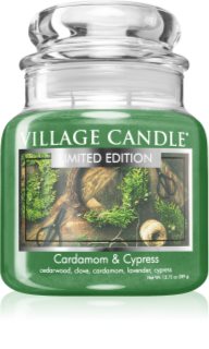 Village Candle Cardamom & Cypress lumânare parfumată (Glass Lid) 389 g