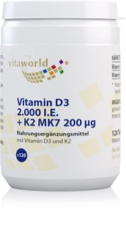 Vita World Vitamin D3 (2000 IE) + K2 MK7 (200 mcg) Tabletten für eine normale Funktion des Immunsystems, gesunde Knochen und Zähne und gute Muskelaktivität 120 TABL