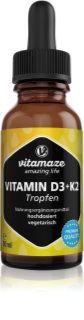 Vitamaze Vitamin D3 + K2 Tropfen für die normale Funktion des Immunsystems, gesunde Knochen und Muskelaktivität 50 ml