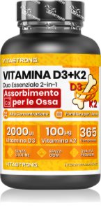 VITASTRONG Vitamin D3 + K2 compresse per il corretto funzionamento del sistema immunitario, la salute di ossa e denti e per l’attività muscolare 365 comp