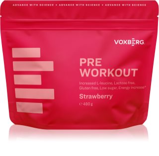 Voxberg Pre-Workout komplex aminokyselin pro udržení energie a kognitivní výkonnosti příchuť Strawberry 480 g