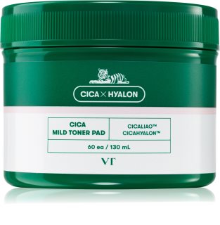 VT Cosmetics VT Cosmetic Cica Mild Toner Pad eksfoliaciniai vatos diskeliai raminamojo poveikio 60 vnt.