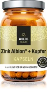 WoldoHealth® Zinek Albion® + Měď kapsle pro správné fungování organismu a normální stav vlasů a nehtů 240 g