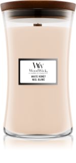 Woodwick White Honey Miel Blanc vela perfumada com pavio de madeira