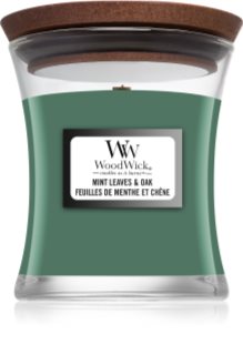 Woodwick Mint Leaves & Oak bougie parfumée avec mèche en bois