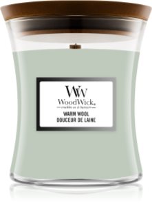 Woodwick Warm Wool scented candle with wooden wick