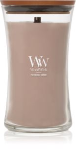 Woodwick Opulent Wood Patchouli Creme vonná sviečka s dreveným knotom