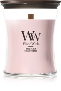 Woodwick Rose Blush scented candle with wooden wick