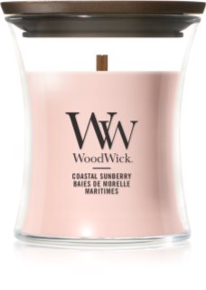 Woodwick Coastal Sunberry dišeča sveča z lesenim stenjem