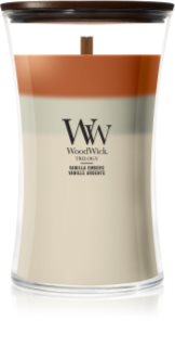 Woodwick Trilogy Vanilla Embers candela profumata con stoppino in legno 610 g