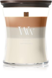 Woodwick Trilogy Café Macchiato vela perfumada con mecha de madera