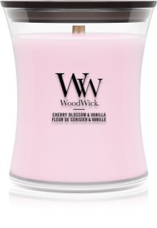 Woodwick Cherry Blossom & Vanilla vonná svíčka s dřevěným knotem