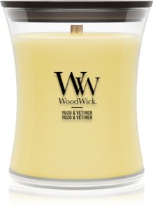 Woodwick Yuzu & Vetiver mirisna svijeća s drvenim fitiljem
