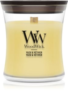 Woodwick Yuzu & Vetiver vonná sviečka s dreveným knotom