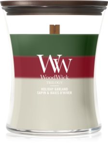 Woodwick Trilogy Holiday Garland vonná svíčka s dřevěným knotem