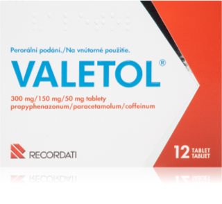 Valetol Valetol 300 mg/150 mg/50 mg tablety na úlevu při bolesti hlavy, zubů, zad a při bolestivé menstruaci