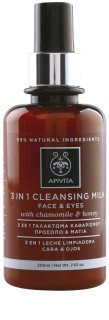 Apivita Cleansing Chamomile & Honey leite de limpeza 3 em 1  para rosto e olhos