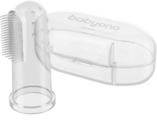 BabyOno Take Care First Toothbrush Silikona uz pirksta liekama zobu suka bērniem ar somiņu