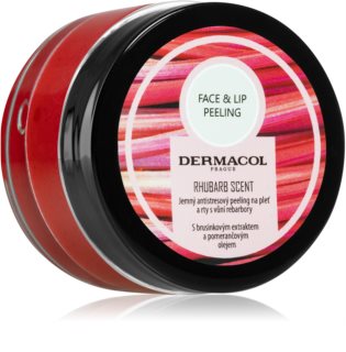 Dermacol Face & Lip Peeling Rhubarb захарен пилинг за устни и скули