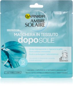 Garnier Ambre Solaire зволожуюча та заспокоююча тканинна маска для обличя після засмаги