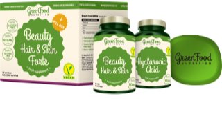 GreenFood Nutrition Beauty Hair & Skin Forte + pillbox dárková sada (pro krásné vlasy, pleť a nehty)