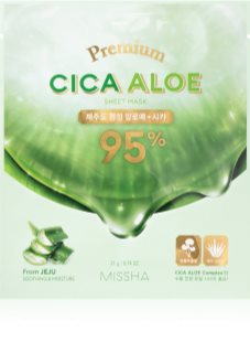 Missha Premium Cica Aloe φύλλο μάσκας με καθαριστική και αναζωογονητική επίδραση με αλόη βέρα