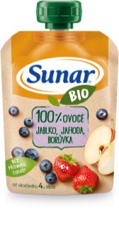 Sunar BIO 100% ovoce jablko, jahoda, borůvka ovocný příkrm