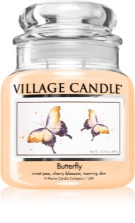 Village Candle Butterfly illatos gyertya  (Glass Lid)