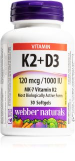 Webber Naturals K2 + D3 120 mcg/1000 IU podpora normálního stavu kostí a zubů