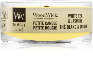 Woodwick White Tea & Jasmine votivna sveča z lesenim stenjem
