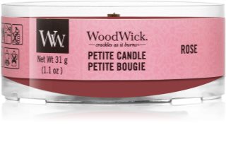 Woodwick Rose votivna sveča z lesenim stenjem