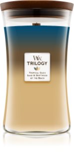 Woodwick Trilogy Nautical Escape geurkaars met een houten lont