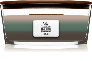 Woodwick Trilogy Ocean dišeča sveča  z lesenim stenjem (hearthwick)