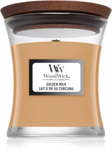 Woodwick Golden Milk geurkaars met een houten lont