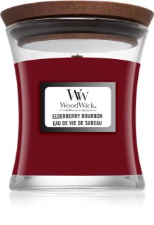 Woodwick Elderberry Bourbon vela perfumada  con mecha de madera