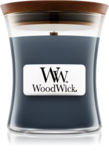 Woodwick Evening Onyx dišeča sveča  z lesenim stenjem