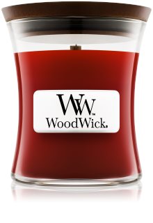 Woodwick Cinnamon Chai geurkaars met een houten lont