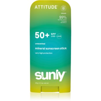 Attitude Sunly Mineral Sunscreen Stick SPF 50+ crema de fata cu minerale pentru protectie stick