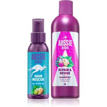 Aussie SOS Hair Rescue & Repair & Revive set pantru par uscat si deteriorat - Sellmag.ro