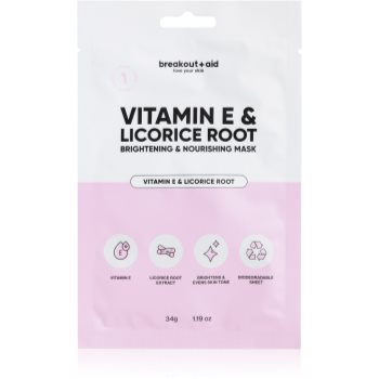  Masti pentru fata, breakout + aid Vitamin E & Licorice Root mască textilă iluminatoare cu vitamina E - Sellmag.ro