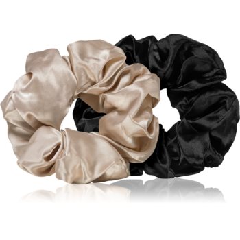 BrushArt Hair Large satin scrunchie set Elastice pentru par Cream & Black (2 pc)