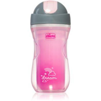 Chicco Sport Pink cană termoizolantă cu pai