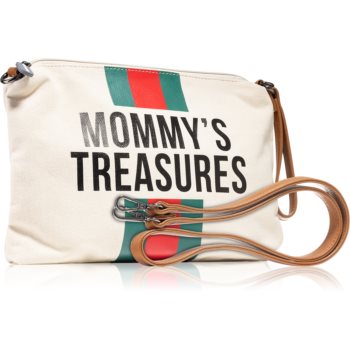 Childhome Mommy’s Treasures Off White Stripes Green/Red cutie cu dispozitiv de prindere